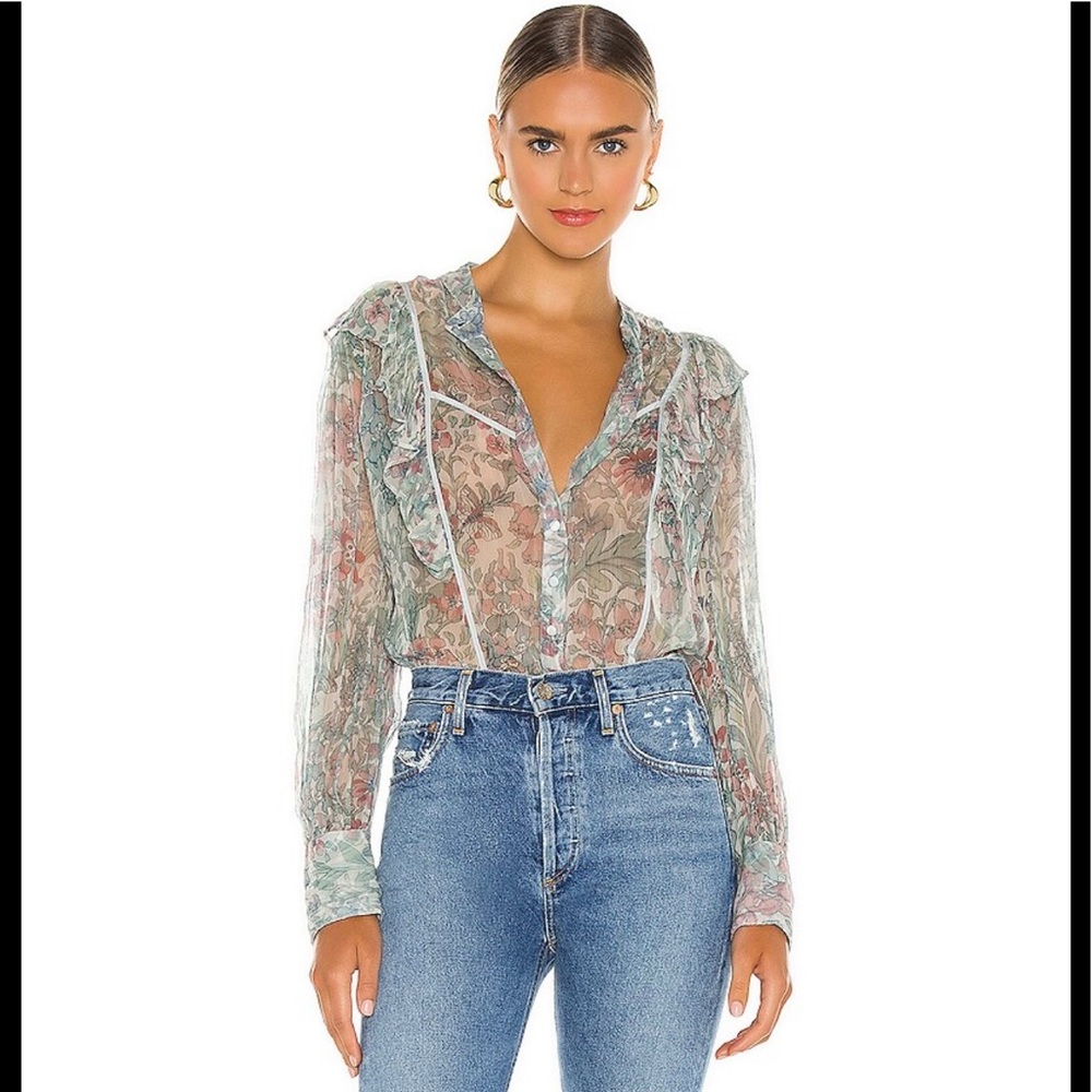 LoveShackFancy Beatrix Blouse in Mystical Foliage